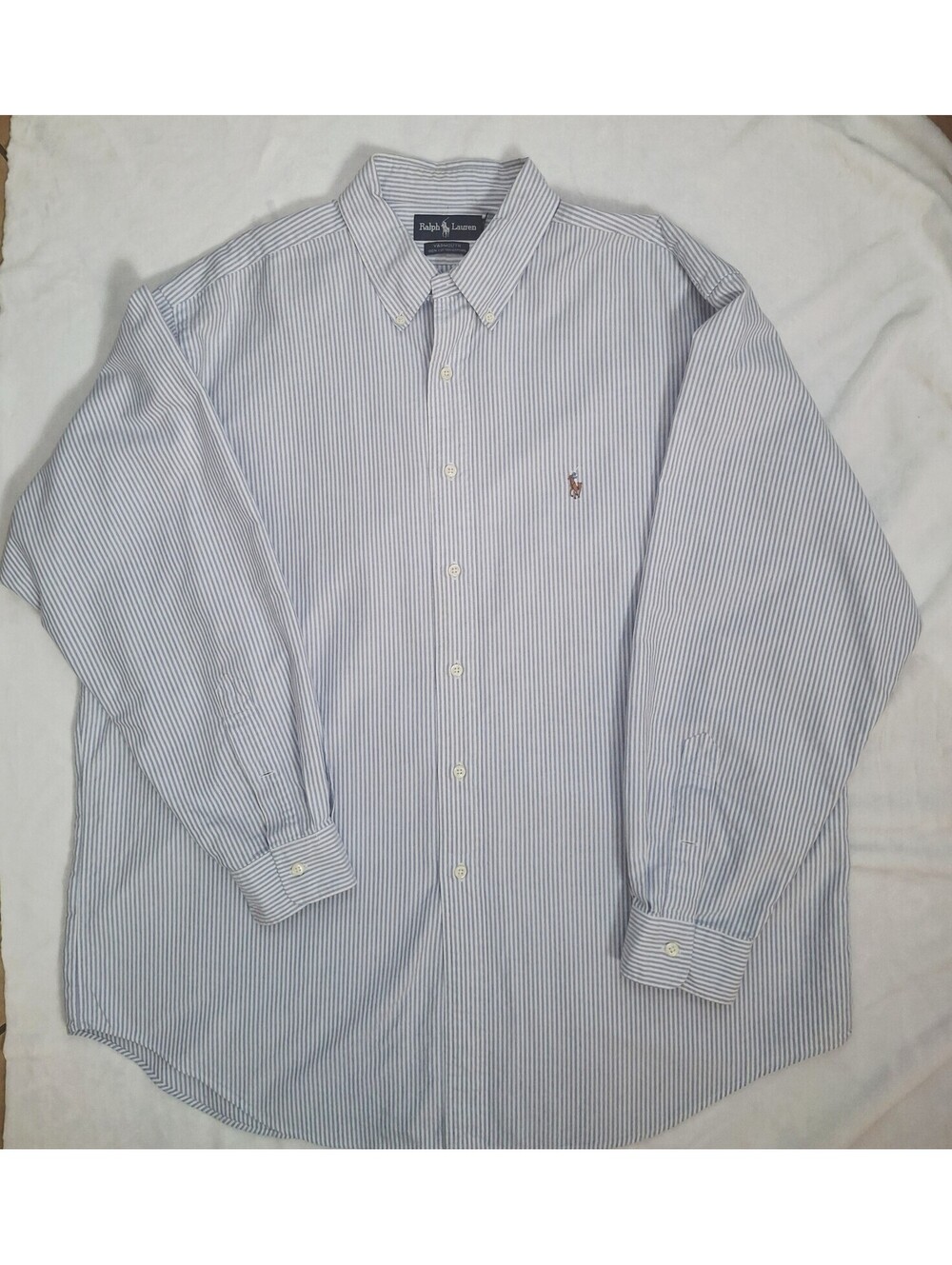 Ralph Lauren Yarmouth Cotton Oxford Dress Shirt Blue/White Striped Size 17.5-35